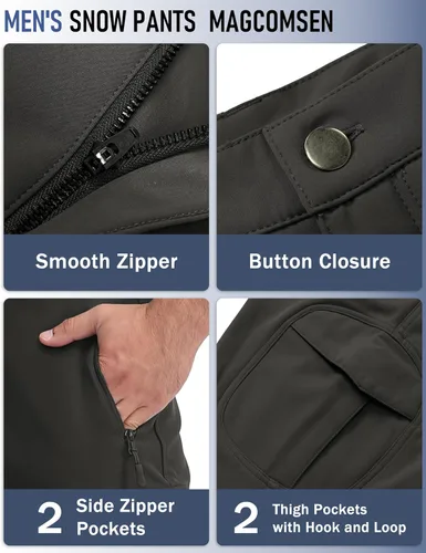 Miniatura 14 de MAGCOMSEN - Pantalones de invierno para hombre, impermeables, con forro polar pantalones tácticos softshell, para snowboard, esquí, con bolsillos
