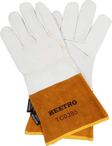 Miniatura 6 de BEETRO Guantes de trabajo 1 par, cuero de vaca dividido resistente al calor/fuego para soldadura Tig, guante para BBQ/almacén/trabajo pesado/manejo