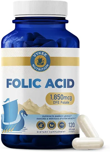 Vykee Nutrition Cápsulas de ácido fólico - Apoya los procesos corporales, la salud prenatal y la energía - Suplemento de vitamina B9 para mujeres -