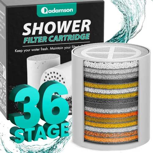 Miniatura 10 de Adamson Filtro de ducha para agua dura, cabezal de ducha filtrado de 36 etapas, ayuda a reducir el cloro, soporta una piel y cabello más saludables