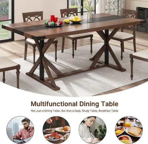 Miniatura 8 de Hlivelood Mesa de comedor de 71 pulgadas para 6 personas, mesa rectangular de cocina de granja con grosor impermeable, mesas de comedor largas