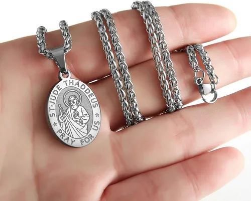 Miniatura 3 de P BLAKE Collar ovalado de San Cristóbal de MiguelJoséJudaVirgen MaríaJoséFrancisPatrickAnthonyBenedictThomas para hombres y mujeres colgante