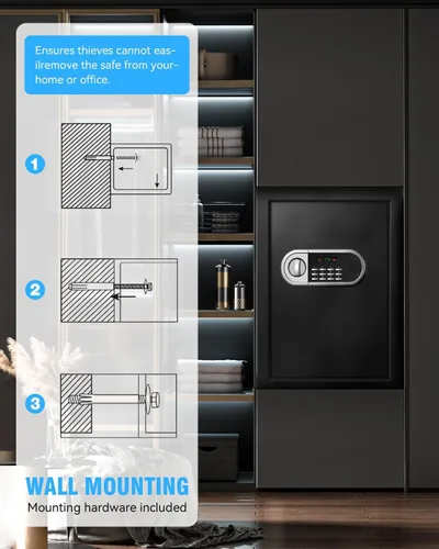 Miniatura 8 de Caja de seguridad de 2.5 pies cúbicos para el hogar, caja de seguridad electrónica digital de acero personal con cerradura de seguridad y luz sensor