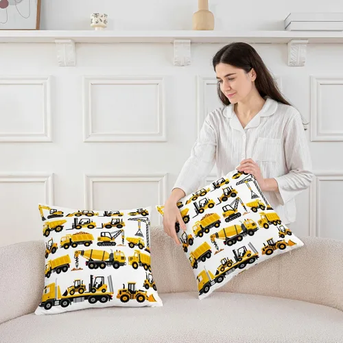 Miniatura 5 de Juego de 2 fundas de almohada de 16 x 16 pulgadas, fundas de almohada de vehículos de construcción suaves para sala de estar, dormitorio, equipos