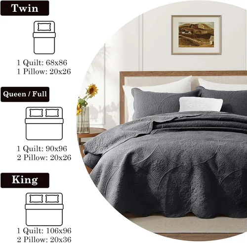 Miniatura 203 de MOONLIGHT20015 Edredón tamaño King (106 x 96 pulgadas) con 2 fundas de almohada (20 x 36 + 2 pulgadas) para todas las estaciones, juego de cama Azul