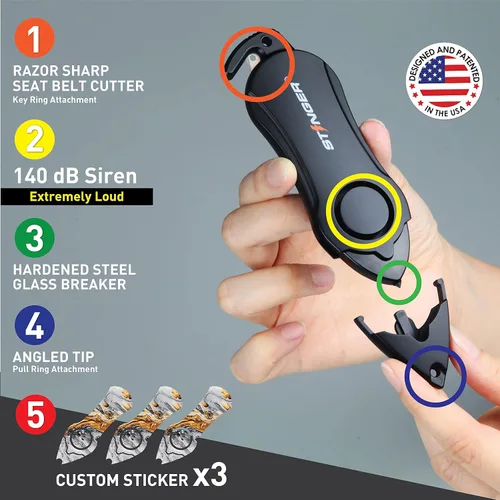 Miniatura 3 de Alarma personal de emergencia, alarma de seguridad, cortador de cinturón de seguridad, cortador de vidrio, llavero de autodefensa/protección, suena