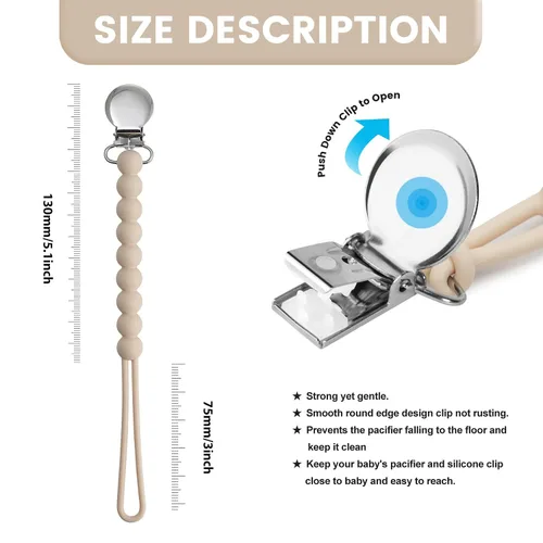 Miniatura 2 de Clip para chupete para niños y niñas, paquete de 4 soportes para chupete de chupete, para regalo de ducha, cumpleaños (beige, beige, azul, salvia)