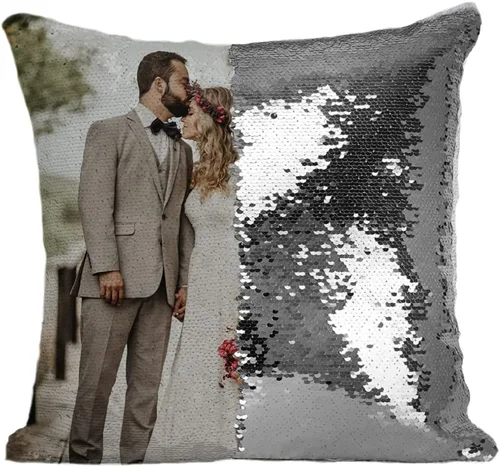 Miniatura 8 de Fundas de almohada personalizadas con lentejuelas y fotos, funda de sirena personalizada con tu foto, cojín decorativo reversible mágico