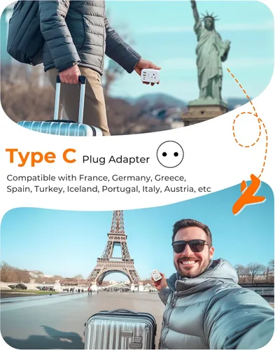 Miniatura 2 de LENCENT Paquete de 2 Adaptadores de Enchufe de Viaje Europeos, Adaptador de Enchufe Plegable de Estados Unidos a Europa con 4 Tomas, Adaptador