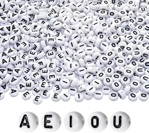 Miniatura 10 de Amaney - Cuentas de letras B 100 piezas 0.27 x 0.15 pulgadas cuentas acrílicas redondas blancas del alfabeto negro para hacer joyas de pulsera