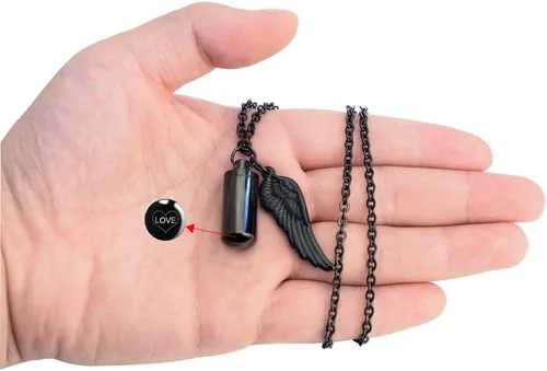 Miniatura 5 de Dletay - Collar de urna de cremación para cenizas, colgante de recuerdo con alas de ángel, acero inoxidable