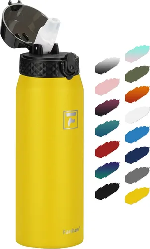 Miniatura 15 de Fanhaw Botella de agua de acero inoxidable aislada para niños de 20 onzas con tapa con popote, a prueba de fugas y antipolvo, botella de uso diario