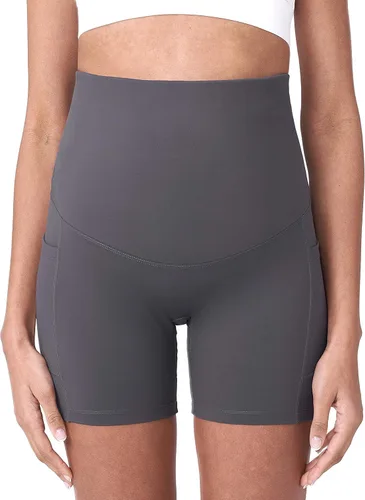 Miniatura 5 de POSHDIVAH - Pantalones cortos de yoga para embarazadas, cubren la barriga, pantalones deportivos cortos para correr, hacer ejercicio y el verano