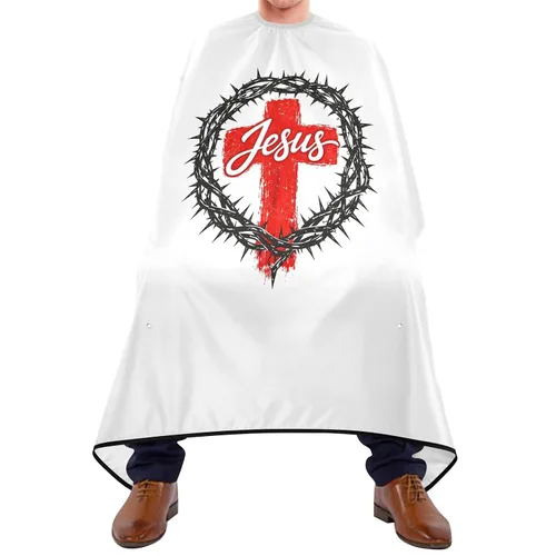 Miniatura 7 de ALAZA Capa de peluquería profesional de 55 x 65 pulgadas, diseño de cruz cristiana de Jesús impermeable, con cierre a presión, para hombres y mujeres