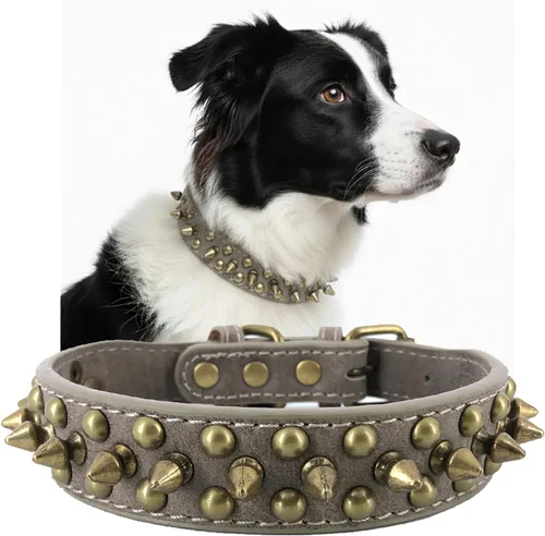 Miniatura 10 de Collar para perro con tachuelas, de piel sintética, redondo, antimordeduras, collar ajustable de estilo punk resistente para perros pequeños, Negro