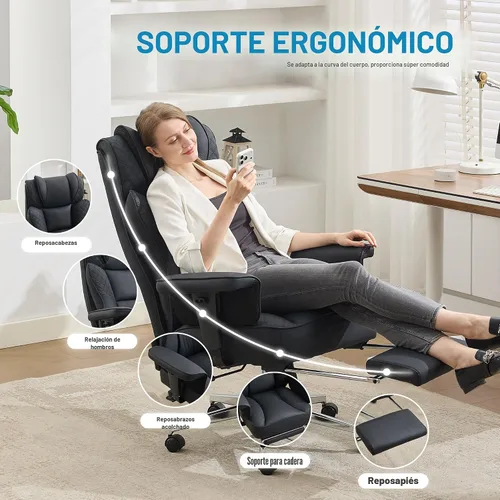 Miniatura 3 de Silla de oficina grande y alta, silla reclinable ergonómica de cuero con reposapiés, cómodas sillas de escritorio ejecutivas para computadora