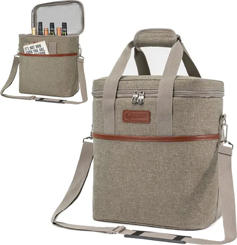 Miniatura 11 de Opux Bolsa térmica de vino con aislamiento para 4 botellas, a prueba de fugas, portátil, para viajes, picnic, regalo BYOB (negro)