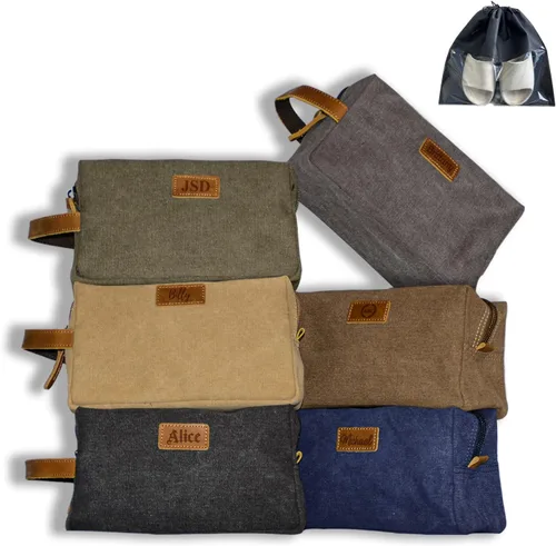 Neceser personalizado para hombres, kit de aseo personalizado de lona para afeitar, bolsa de aseo grabada con láser, kit de lona de cuero para