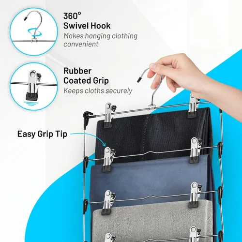Miniatura 8 de DEILSY™ Perchas para falda de 5 niveles con clips (3 PK) Perchas para ahorrar espacio de pantalones Múltiples en una con clip Perchas para ropa