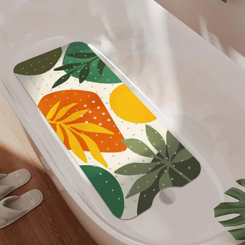 Alfombra de baño antideslizante, alfombra de baño Bohemia para bañera, alfombra de baño extra larga con ventosas y agujeros de drenaje para
