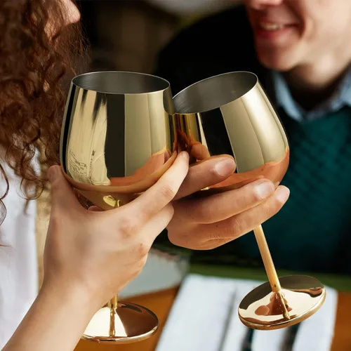Miniatura 4 de Lifecapido Juego de 2 copas de vino de acero inoxidable, copas de vino de acero inoxidable de 18 onzas, copas de vino de metal con tallo con cepillo