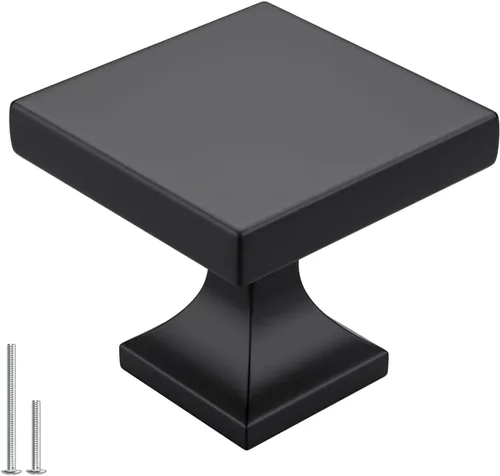 Miniatura 10 de Goldenwarm Paquete de 10 pomos negros para gabinetes, pomos cuadrados mate para armarios, barra en T moderna, herrajes negros para tiradores