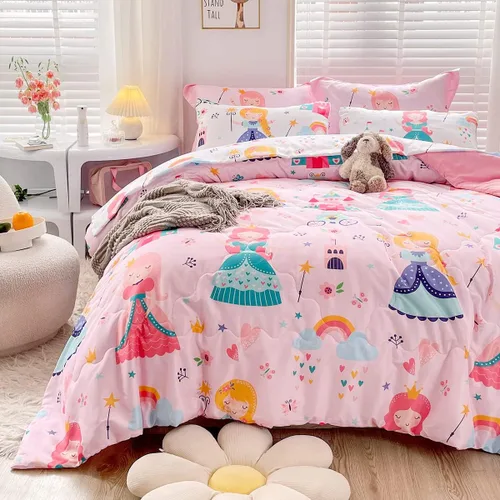 Miniatura 5 de Wajade Juego de edredón de 7 piezas con moño, juego de edredón a cuadros azules para niñas y niños, juego de ropa de cama a cuadros