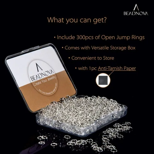 Miniatura 2 de BEADNOVA Anillos de 5mm para hacer joyas de Plata, Anillos abiertos para aretes y llaveros (300 piezas)