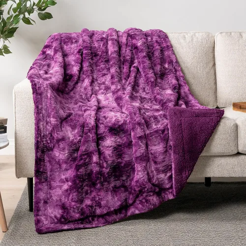 Miniatura 24 de PAVILIA - Manta de piel sintética reversible con diseño tie-dye color negro, suave, mullida y cálida, mantas y cobijas de sherpa para cama, manta