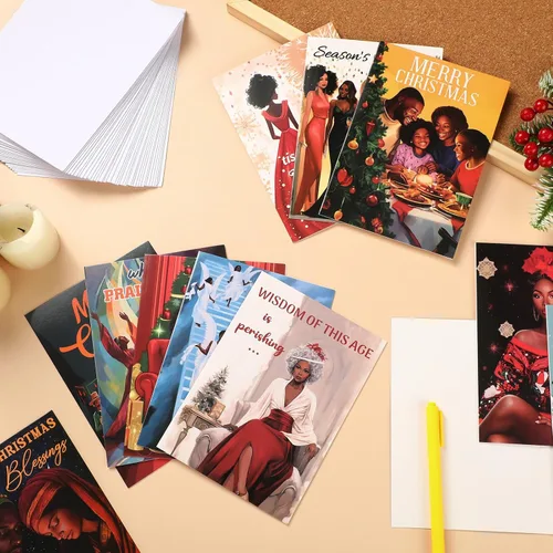 Miniatura 4 de Cholemy Juego de 36 tarjetas de Navidad afroamericanas negras con sobres, tarjetas de felicitación de Navidad africanas, tradicionales, religiosas