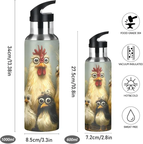 Miniatura 2 de Insulated Water Bottle 32 Oz, Leakproof Water Bottles for Gym Outdoor Travel School, Cute Funny Chickens