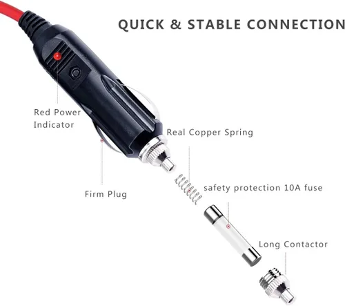 Miniatura 2 de Cable de extensión para encendedor de cigarrillos macho a anillo tórico - Cable de extensión de 3 pies 12 V/24 V para encendedor de cigarrillos