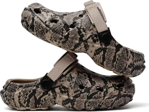 Miniatura 5 de SECHRITE Zuecos de jardín impermeables para hombre y mujer, estampado de serpiente, ligeros, antideslizantes, cómodos con correa ajustable