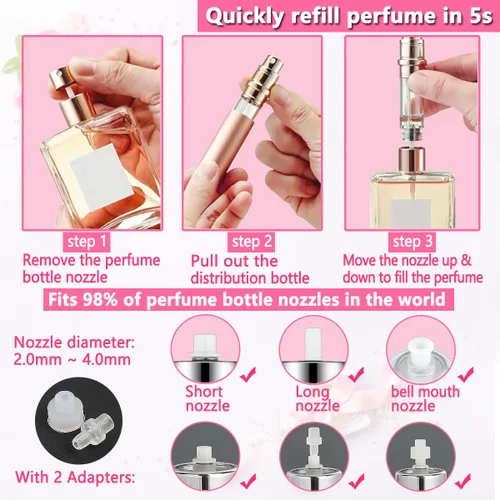 Miniatura 4 de Botella de Perfume de Viaje Recargable con Atomizador - Dispensador de Perfume de Bolsillo de 5ML, Estuche de Bomba de Aroma, Vaporizador de Perfume