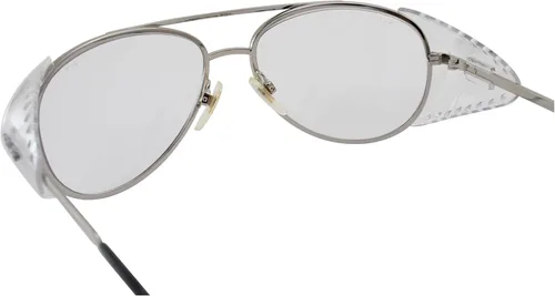 Miniatura 5 de Global Vision Gafas de seguridad de aviador transparente UV400 con lente de policarbonato brillante, marco de metal plateado con protectores