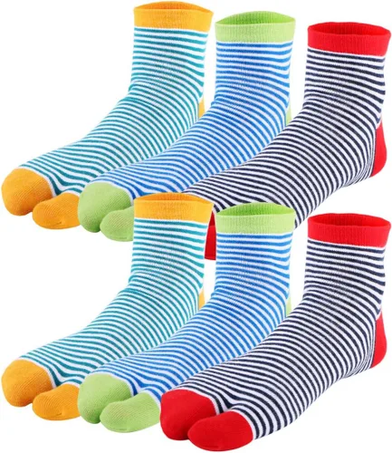 kilofly 6 pares de calcetines Tabi unisex a rayas divididos de 2 dedos