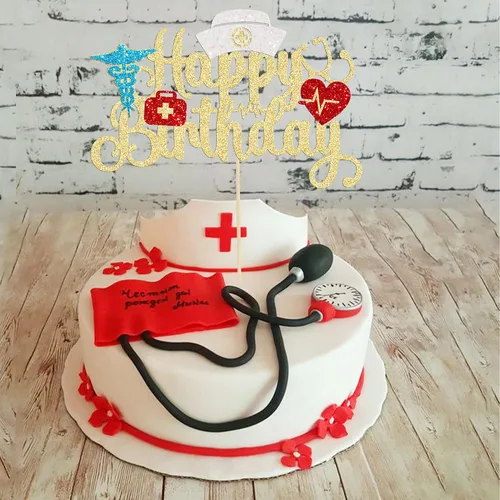 Miniatura 4 de Gyufise 1 unids Enfermera Feliz Cumpleaños Decoración de Pastel de Cumpleaños de Enfermería Público de Pastel de Cumpleaños para Médico Rn Tema