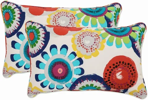 Miniatura 72 de Pillow Perfect - Cojines decorativos florales brillantes para interiores/exteriores, 2 unidades, lumbar - 11.5 x 18.5 pulgadas, verde/rojo Zoe