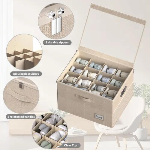 Miniatura 3 de Organizador de zapatos para armario, contenedores grandes de almacenamiento de zapatos con ventana transparente, contenedor de zapatos que ahorra