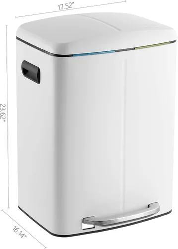 Miniatura 4 de happimess HPM1005C Marco Rectangular Cesta de Basura de Cubo Doble de 10.5 Galones con Tapa de Cierre Suave, Blanco