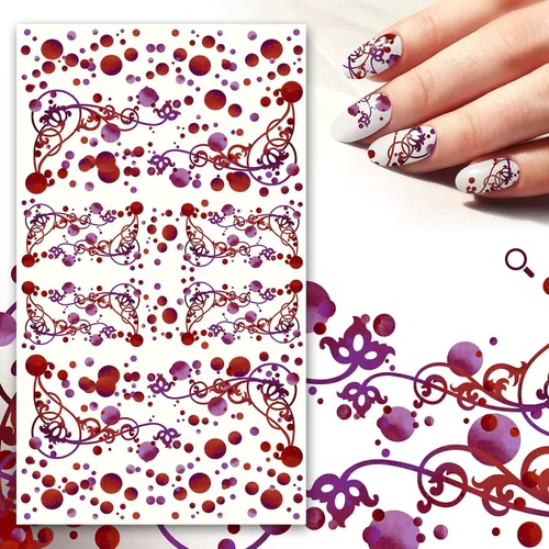 FLONZNAIL - Calcomanías decorativas para uñas (5 hojas), círculos rojos y morados con marcos, decoración de uñas, calcomanías de estilo vintage