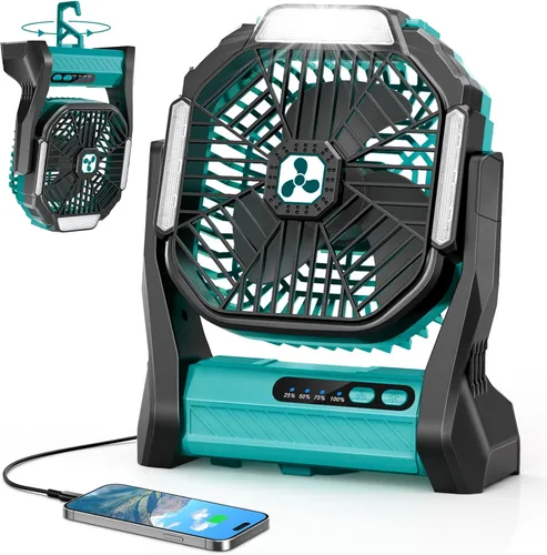 Miniatura 10 de Ventilador recargable portátil, 20000 mAh, inalámbrico, alimentado por batería, ventiladores de tienda de campaña con linterna SOS y LED, pequeños