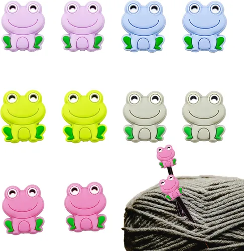 Paquete de 10 tapones de aguja de tejer de rana colorida, protectores de puntos, protectores de punta de aguja de silicona, accesorios y suministros