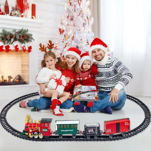 Miniatura 7 de OCHIDO Juego de Tren de Navidad, Juego de Tren Eléctrico con Humo, Luces y Sonido, Juego de Tren de Juguete para Debajo del Árbol de Navidad