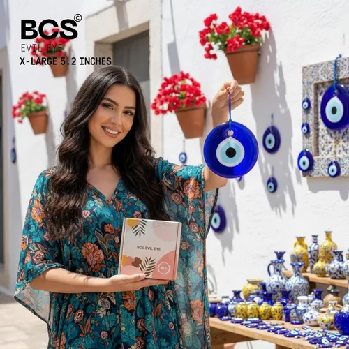 Miniatura 2 de BCS Decoración azul contra el mal de ojo de 5.2 pulgadas, adorno colgante de pared hecho a mano turco griego Nazar amuleto de buena suerte y amuleto
