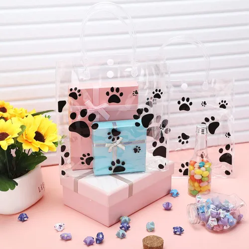 Miniatura 4 de Teling Paquete de 20 bolsas de regalo de PVC transparente con asa de perro con asa, bolsas de plástico reutilizables transparentes para cachorros