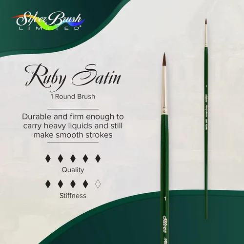 Miniatura 2 de Silver Brush Limited 2500 - Cepillo redondo de satén rubí para gouache y todos los acrílicos, cepillo de arte de mango largo, tamaño 1, verde