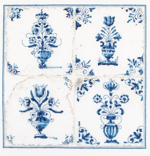Thea Gouverneur - Kit de punto de cruz contado, jarrones de flores de azulejos antiguos, Aida, 18 unidades, kit de bordado para adultos, hilos de