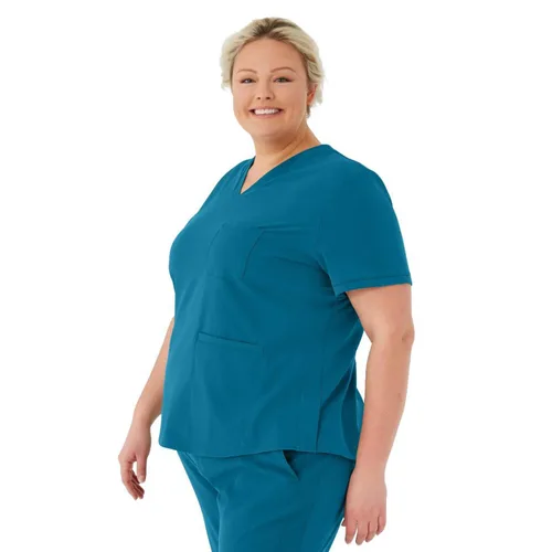 Miniatura 5 de ave. Camiseta médica Lex con cuello en V y tres bolsillos para mujer, color azul caribeño, talla XL