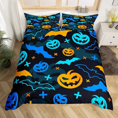 Miniatura 21 de Erosebridal Juego de ropa de cama de murciélago de Halloween, tamaño individual, con purpurina y estrellas, galaxia, funda de edredón para niños